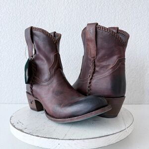 Lane PLAIN JANE PJ Womens Cowboy Bootie 9.5 Cognac Brown Short Leather Western